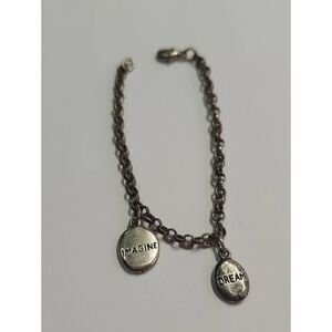 Sterling Silver Starter Charm Bracelet with 'IMAGINE' and 'DREAM' Charms